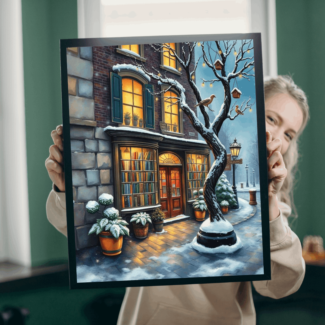 Winter Glow Old World Bookstore Jigsaw Puzzle - Snowy Bookshop Puzzle The Puzzle Chest