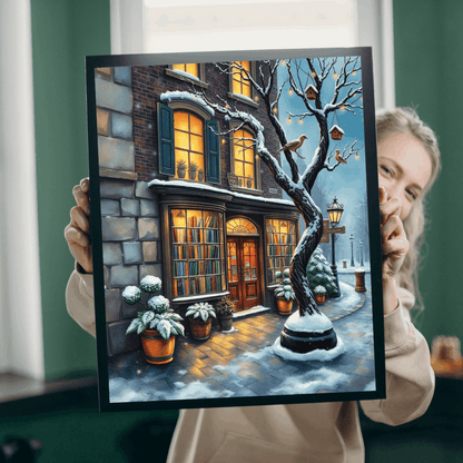 Winter Glow Old World Bookstore Jigsaw Puzzle - Snowy Bookshop Puzzle The Puzzle Chest