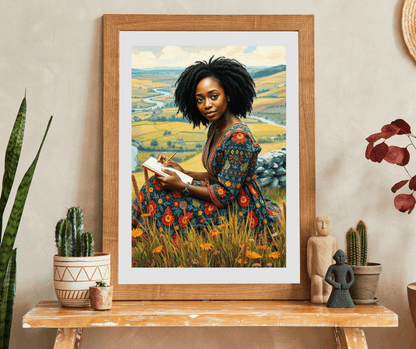 The Sketcher Jigsaw Puzzle - Black Woman Drawing on Hillside, Afrocentric Puzzle Art, African American Artwork Puzzle The Puzzle Chest