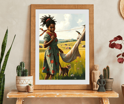 The Laundress Jigsaw Puzzle – Black Woman Hanging Laundry with Cat, Afrocentric Art, African American Artwork Puzzle The Puzzle Chest