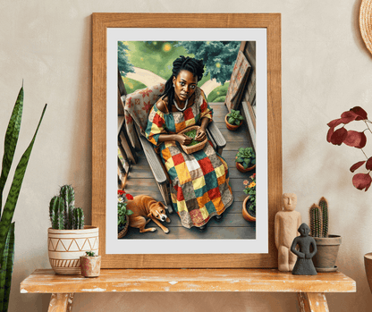 The Homemaker Jigsaw Puzzle – Black Woman Shelling Peas with Dog, Afrocentric Art, African American Artwork Puzzle The Puzzle Chest