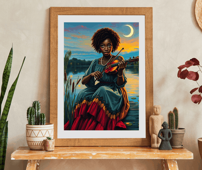 The Fiddler Jigsaw Puzzle - Twilight Serenade African American Woman Playing Fiddle, Afrocentric Art, Black Musician Puzzle The Puzzle Chest