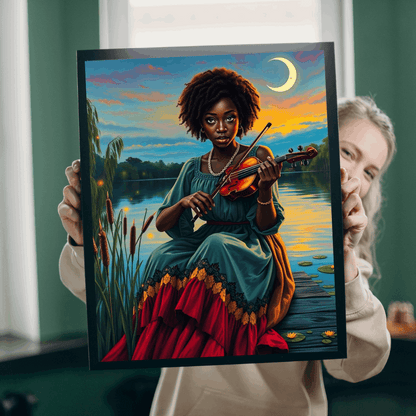 The Fiddler Jigsaw Puzzle - Twilight Serenade African American Woman Playing Fiddle, Afrocentric Art, Black Musician Puzzle The Puzzle Chest