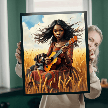 Wheat Field Ukulele Serenade Jigsaw Puzzle - Black Woman Art, Afrocentric Art, African American Musician Puzzle The Puzzle Chest