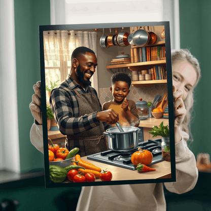 Black Family Cooking Jigsaw Puzzle - African American Father and Son Kitchen Scene, Afrocentric Art Puzzle The Puzzle Chest