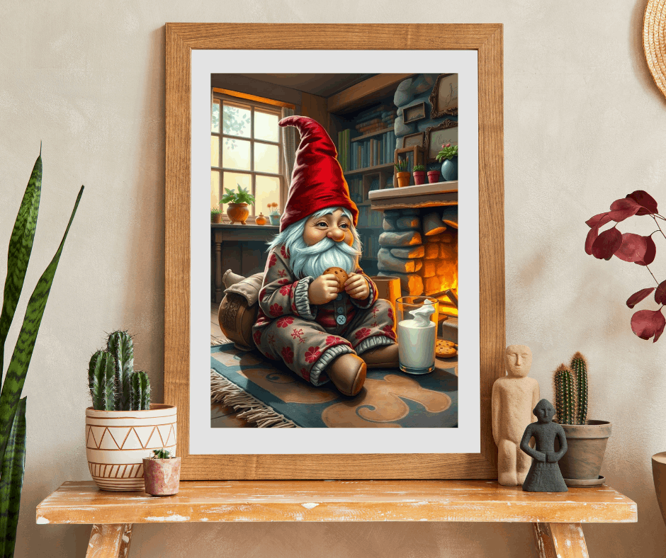 Gnome Pajama Snack – Cozy Cottage Fireplace Milk and Cookies Jigsaw Puzzle Puzzle The Puzzle Chest