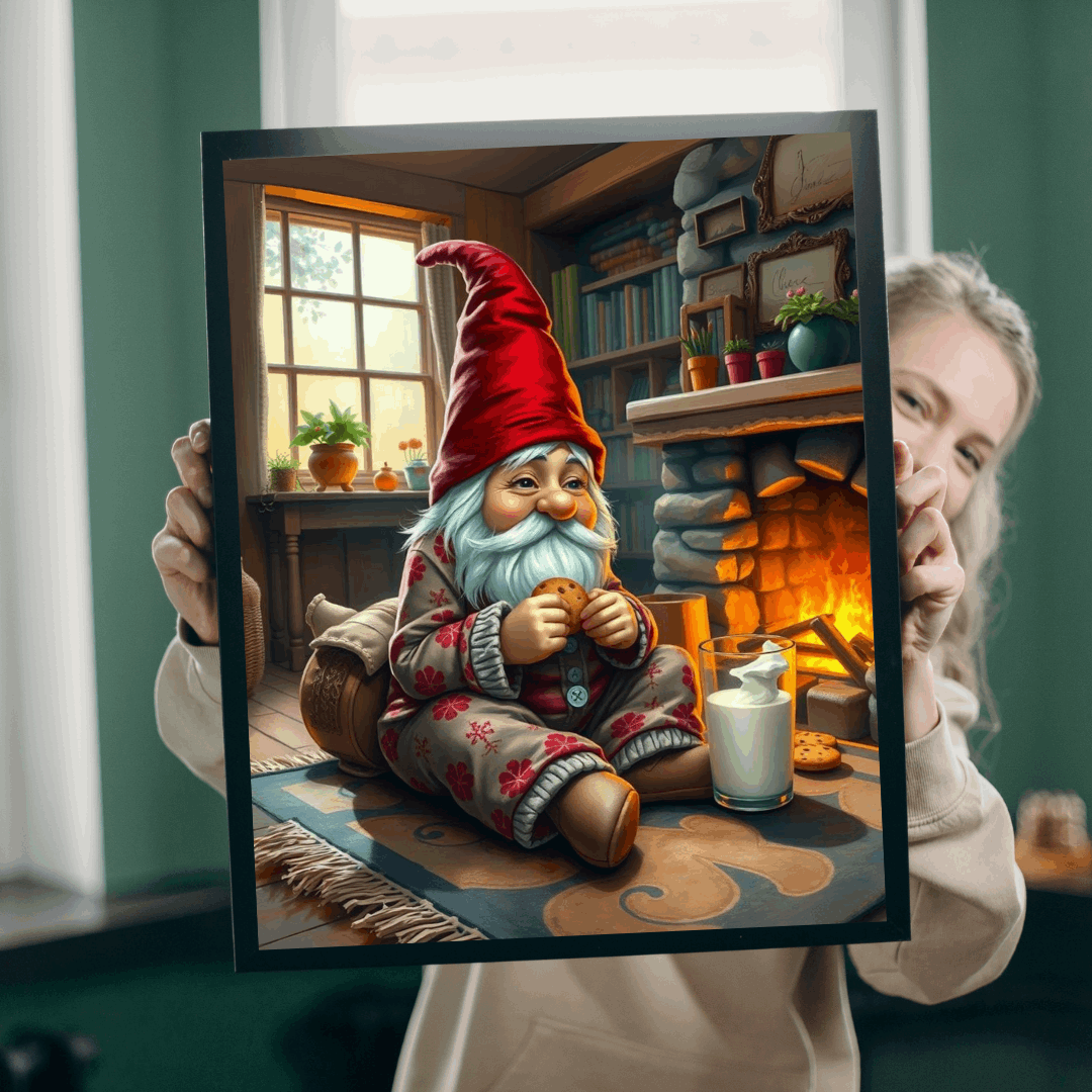 Gnome Pajama Snack – Cozy Cottage Fireplace Milk and Cookies Jigsaw Puzzle Puzzle The Puzzle Chest