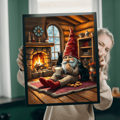 Cozy Gnome in Pajamas with Cats – Cottage Hearth Milk and Cookies Bedtime Jigsaw Puzzle Puzzle The Puzzle Chest
