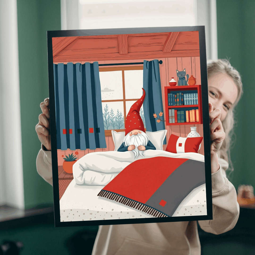 Scandinavian Folk Style Sleeping Gnome Jigsaw Puzzle - Nordic Dwarf Bedtime Scene Puzzle The Puzzle Chest