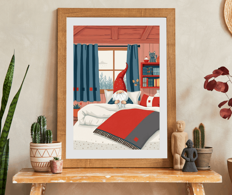 Scandinavian Folk Style Sleeping Gnome Jigsaw Puzzle - Nordic Dwarf Bedtime Scene Puzzle The Puzzle Chest