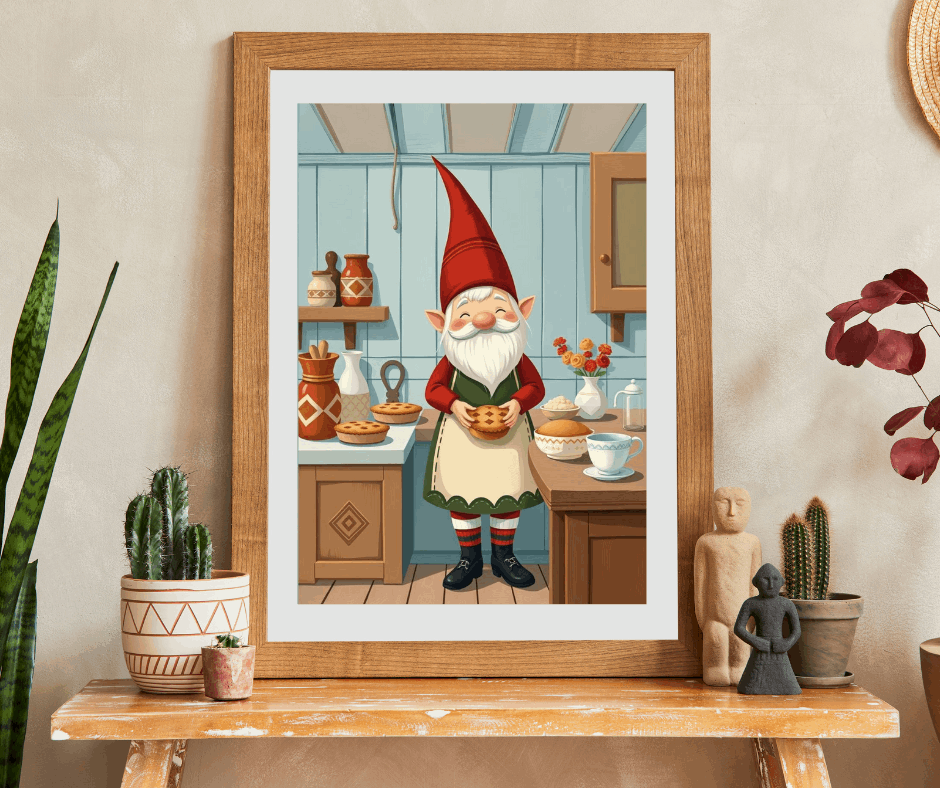 Nordic Gnome Baking Pies – Scandinavian Folk Rustic Kitchen Jigsaw Puzzle Puzzle The Puzzle Chest