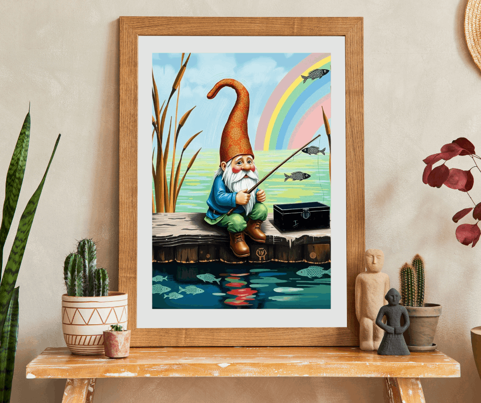 Gnome Fishing on Dock – Watercolor Dwarf Storybook Lakeside Jigsaw Puzzle Puzzle The Puzzle Chest