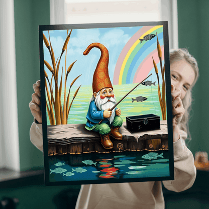 Gnome Fishing on Dock – Watercolor Dwarf Storybook Lakeside Jigsaw Puzzle Puzzle The Puzzle Chest