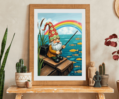 Gnome Fishing by Lake – Whimsical Folk Art Lakeside Jigsaw Puzzle Puzzle The Puzzle Chest