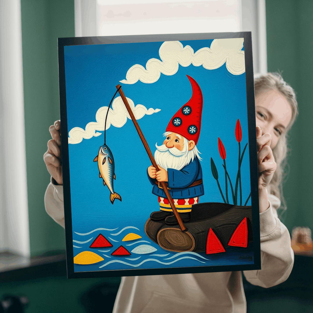 Nordic Gnome Fishing Dockside Jigsaw Puzzle – Scandinavian Folk Art Illustration Puzzle The Puzzle Chest