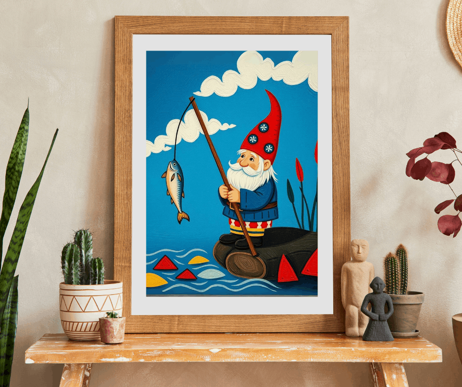 Nordic Gnome Fishing Dockside Jigsaw Puzzle – Scandinavian Folk Art Illustration Puzzle The Puzzle Chest