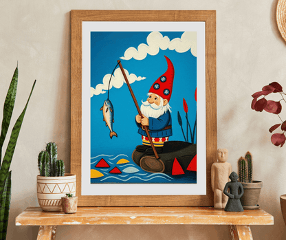 Nordic Gnome Fishing Dockside Jigsaw Puzzle – Scandinavian Folk Art Illustration Puzzle The Puzzle Chest