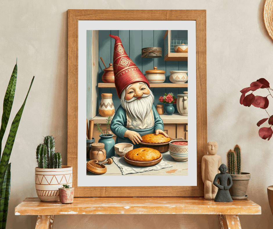 Nordic Gnome Baking Pies – Scandinavian Folk Rustic Kitchen Jigsaw Puzzle Puzzle The Puzzle Chest