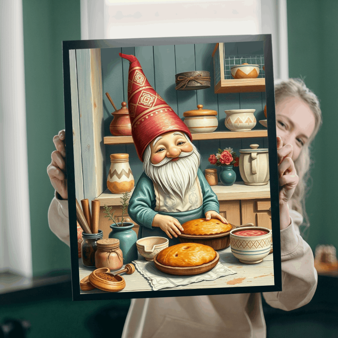 Nordic Gnome Baking Pies – Scandinavian Folk Rustic Kitchen Jigsaw Puzzle Puzzle The Puzzle Chest