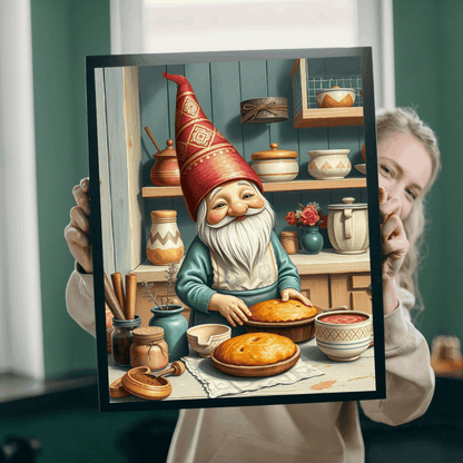 Nordic Gnome Baking Pies – Scandinavian Folk Rustic Kitchen Jigsaw Puzzle Puzzle The Puzzle Chest