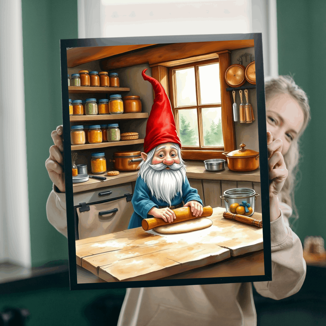 Gnome Rolling Dough in Cottagecore Kitchen – Dwarf Storybook Baking Jigsaw Puzzle Puzzle The Puzzle Chest