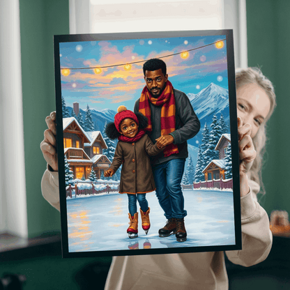 Father and Daughter Ice-skating Trip Jigsaw Puzzle, Afrocentric Artwork, Black Man Art Puzzle The Puzzle Chest