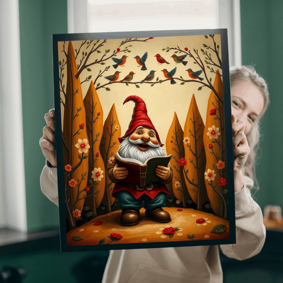 Gnome Reading Storybook – Whimsical Folk Art Forest Jigsaw Puzzle The Puzzle Chest