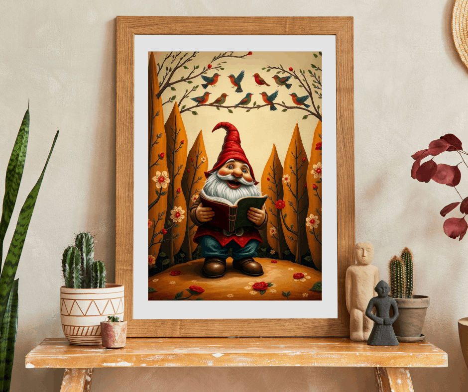 Gnome Reading Storybook – Whimsical Folk Art Forest Jigsaw Puzzle The Puzzle Chest
