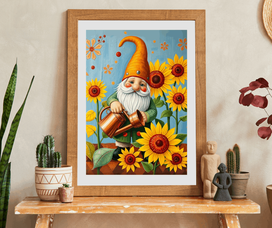 Nordic Gnome Gardening Sunflowers – Scandinavian Folk Garden Jigsaw Puzzle Puzzle The Puzzle Chest