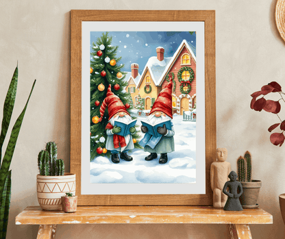 Christmas Caroling Gnomes in Snowy Village – Watercolor Storybook Holiday Jigsaw Puzzle Puzzle The Puzzle Chest