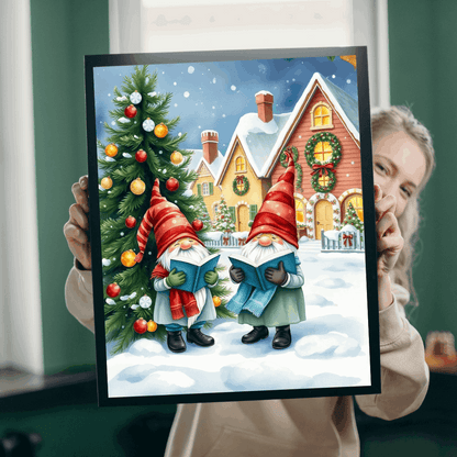 Christmas Caroling Gnomes in Snowy Village – Watercolor Storybook Holiday Jigsaw Puzzle Puzzle The Puzzle Chest