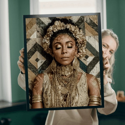 Afrocentric Black Art Jigsaw Puzzle - Melanin African American Beauty with Crown and Geometric Patterns Puzzle The Puzzle Chest
