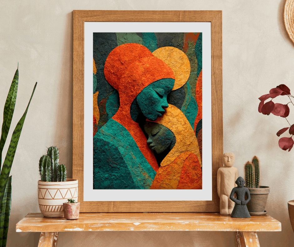 Black Art Jigsaw Puzzle - Afrocentric Mother and Child Sculpture-Inspired Embrace for Thoughtful Holiday or Birthday Gift Puzzle The Puzzle Chest