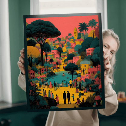 Afrocentric Black Art Jigsaw Puzzle - Vibrant Cityscape with African American Families and Children Playing Puzzle The Puzzle Chest