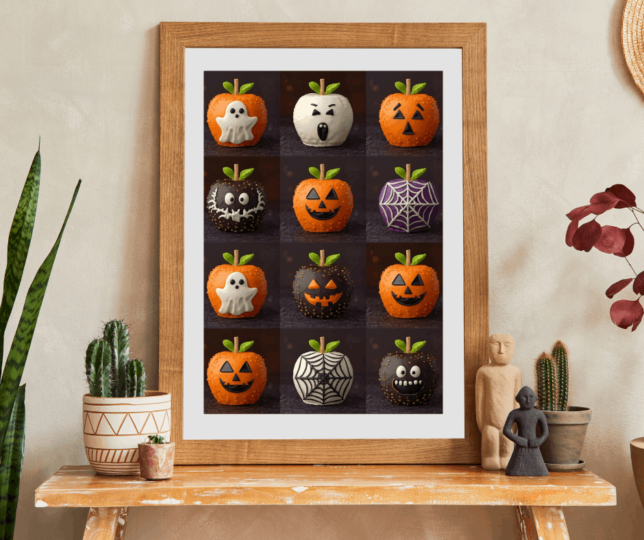 Halloween Candy Apple Jigsaw Puzzle – Grid of Decorative Candied Apples with Spooky Fun Designs Puzzle The Puzzle Chest
