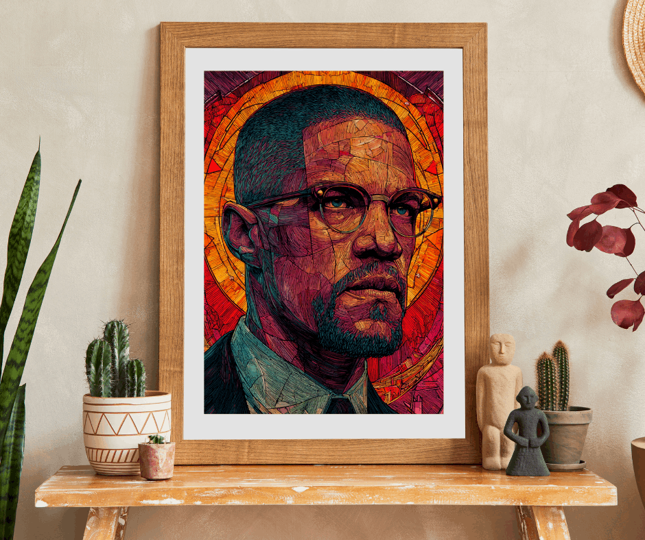 Afrocentric Malcolm X Puzzle, Stained Glass Portrait, Black History Hero, Red Orange Radiant Artwork, Educational Jigsaw, Iconic Historical Figure Puzzle Puzzle The Puzzle Chest
