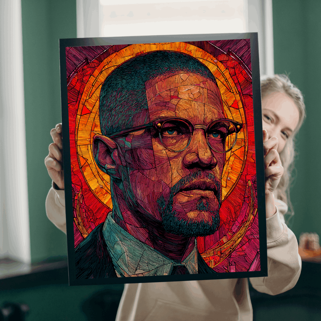 Afrocentric Malcolm X Puzzle, Stained Glass Portrait, Black History Hero, Red Orange Radiant Artwork, Educational Jigsaw, Iconic Historical Figure Puzzle Puzzle The Puzzle Chest