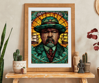 Marcus Garvey Jigsaw Puzzle – Afrocentric Stained Glass Art, Pan-African, Historical Black Leaders Puzzle, Sunburst & Ship Motif Illustration Puzzle The Puzzle Chest