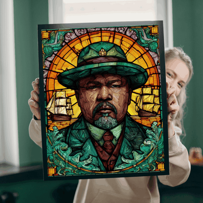 Marcus Garvey Jigsaw Puzzle – Afrocentric Stained Glass Art, Pan-African, Historical Black Leaders Puzzle, Sunburst & Ship Motif Illustration Puzzle The Puzzle Chest