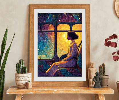 Afrocentric Rosa Parks Puzzle – Black History Figure Jigsaw, Stained Glass Illustration, Civil Rights Hero Artwork, Golden Glow Bus Scene, Abstract Star Patterns Puzzle The Puzzle Chest