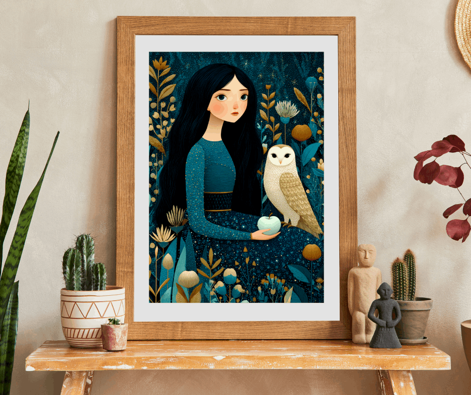 Moonlit Orchard Jigsaw Puzzle – Whimsical Autumn Puzzle for Adults, Girl with Owl and Silver Apples Puzzle The Puzzle Chest