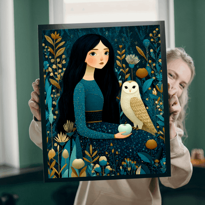 Moonlit Orchard Jigsaw Puzzle – Whimsical Autumn Puzzle for Adults, Girl with Owl and Silver Apples Puzzle The Puzzle Chest