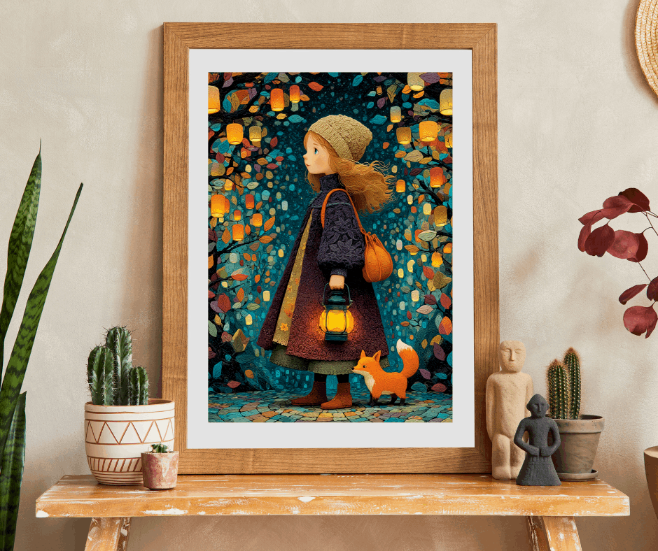 Lantern Path Jigsaw Puzzle – Whimsical Fall Puzzle for Adults, Girl with Fox and Pumpkin Lanterns Puzzle The Puzzle Chest