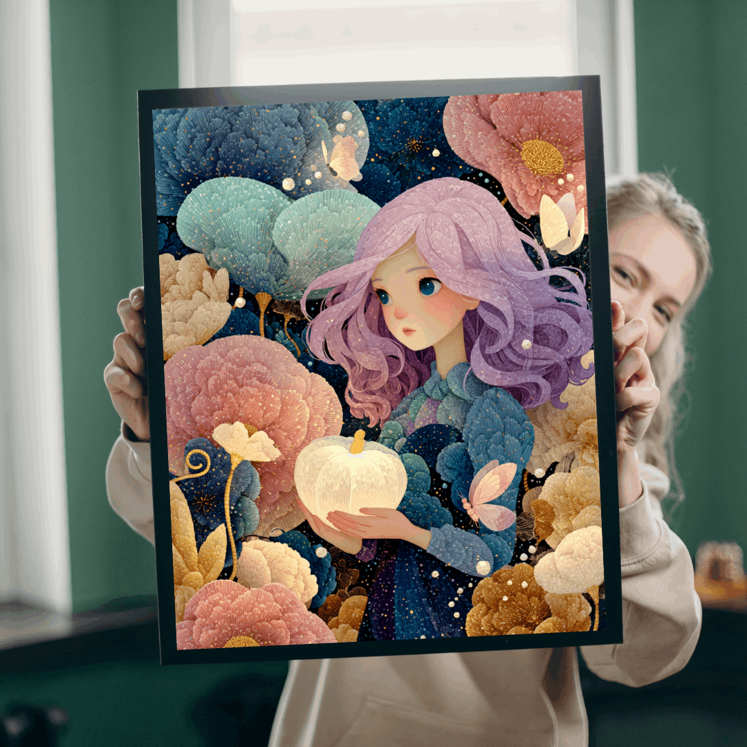 Enchanted Garden Jigsaw Puzzle – Fantasy Girl with Lavender Hair, Magical Pumpkins, Autumn Scene Puzzle The Puzzle Chest