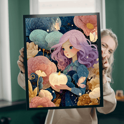 Enchanted Garden Jigsaw Puzzle – Fantasy Girl with Lavender Hair, Magical Pumpkins, Autumn Scene Puzzle The Puzzle Chest