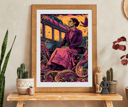 Rosa Parks Afrocentric Jigsaw Puzzle - Civil Rights Historical Black Figure Art with Ornate Floral Motifs and Bus Scene, Black Woman Art Puzzle The Puzzle Chest