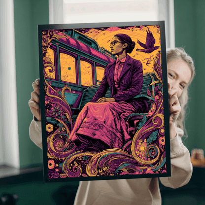 Rosa Parks Afrocentric Jigsaw Puzzle - Civil Rights Historical Black Figure Art with Ornate Floral Motifs and Bus Scene, Black Woman Art Puzzle The Puzzle Chest