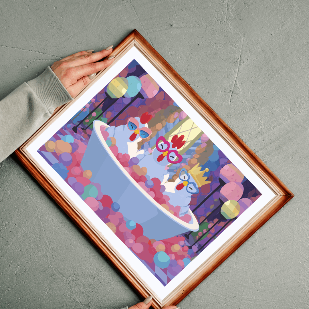 Bubblegum Chicken Puzzle – Quirky Chickens in Candy Spa Bath with Pink Foam, Whimsical Fairy-Tale Jigsaw Puzzle Puzzle The Puzzle Chest