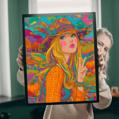 Retro Psychedelic Cowgirl Jigsaw Puzzle - Autumn Themed Cartoon Illustration, Artsy Gifts, Recreational Activities, Cozy Nights, Family Time Puzzle The Puzzle Chest
