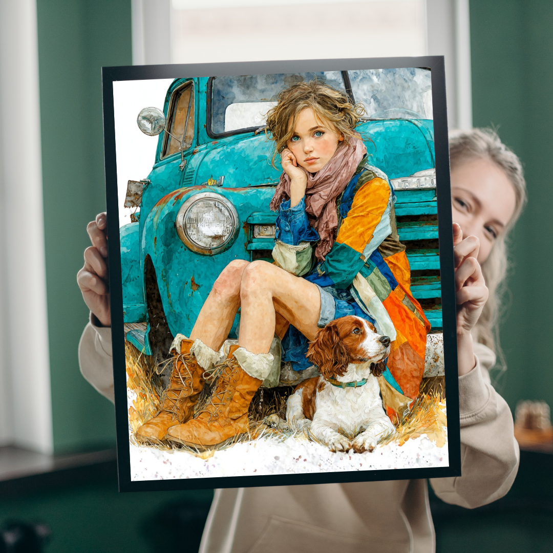 Rustic Country Girl and Dog Jigsaw Puzzle - Vintage Truck and Spaniel Companion Puzzle The Puzzle Chest